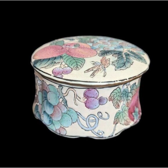 Andrea By Sadek Decorative Porcelain Trinket Box With Fruit Design  jewelry - Picture 1 of 8